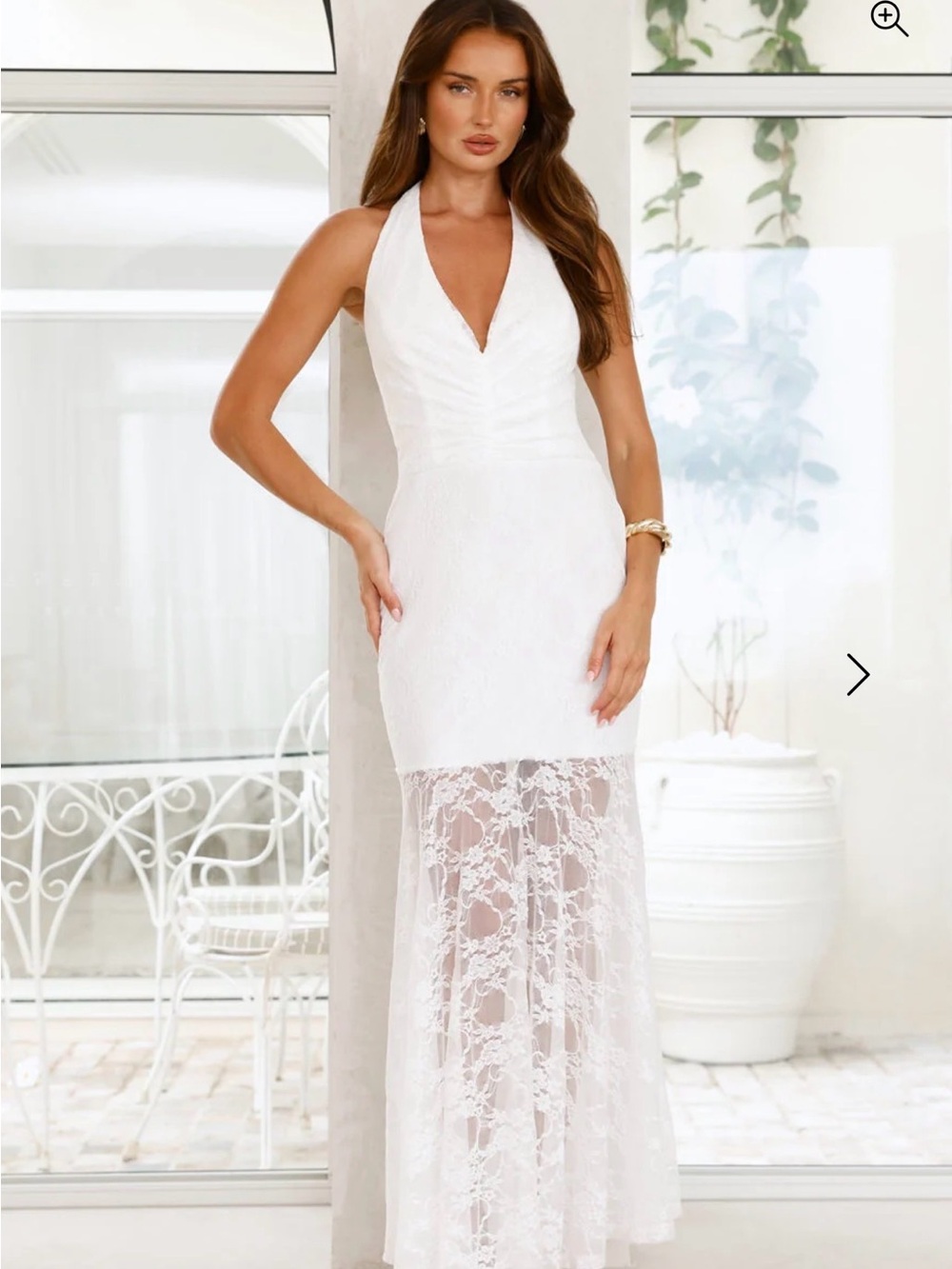 Hello Molly White Halter Lace Maxi Dress